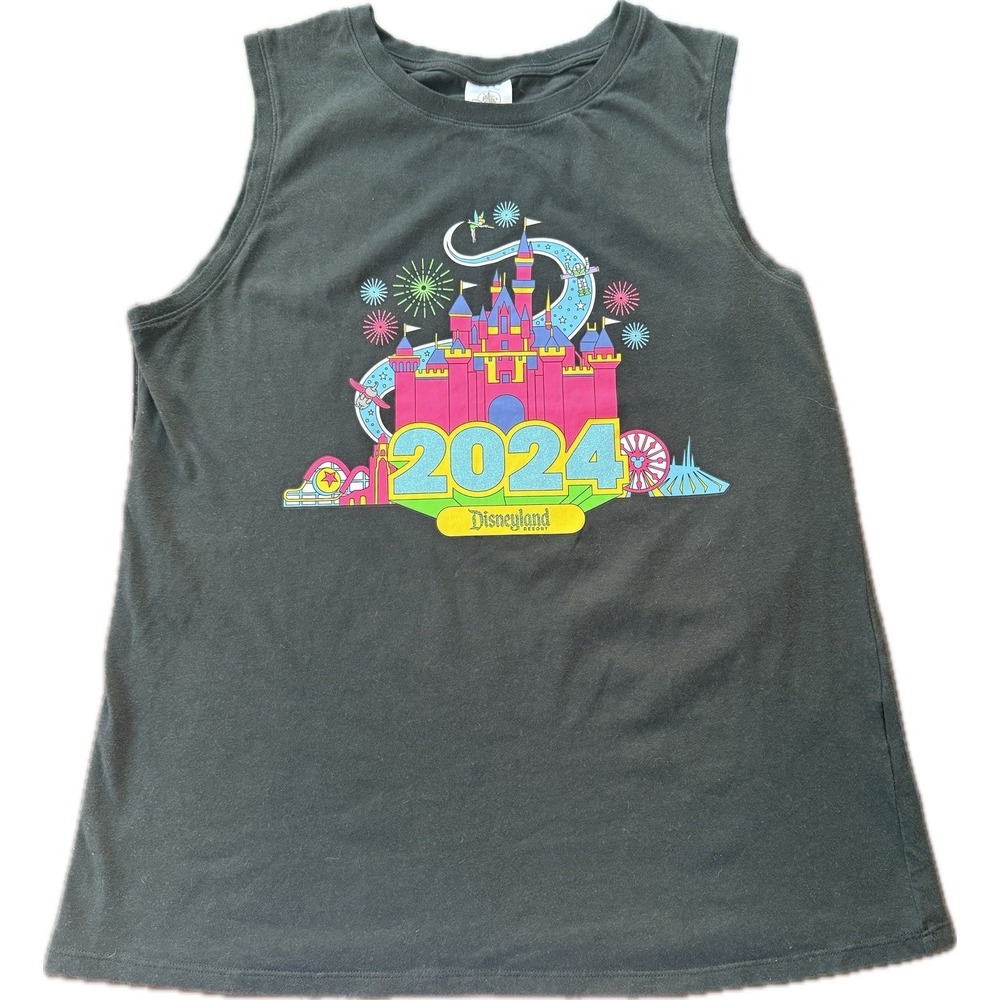 Disney Parks Women Top Black Glitter 2024 Walt Disney World Sleeveless Tank, L